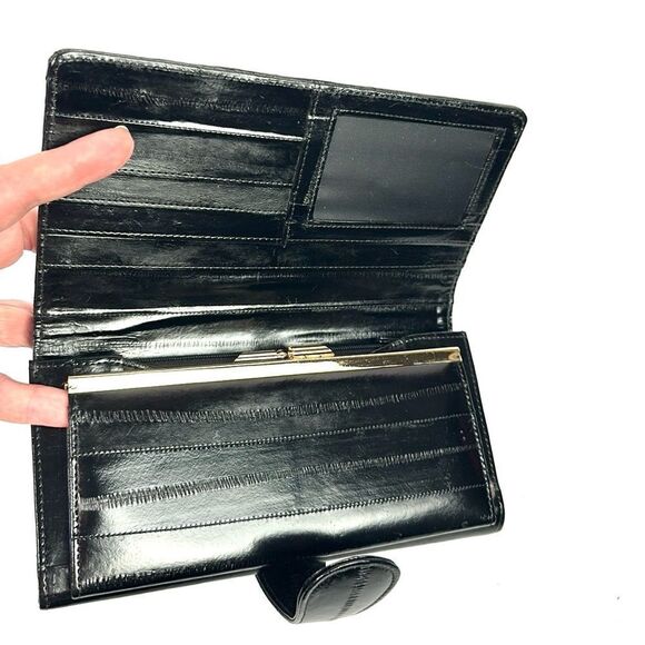 Vintage Real Eel Skin Black Clutch Wallet Korea - Picture 4 of 13